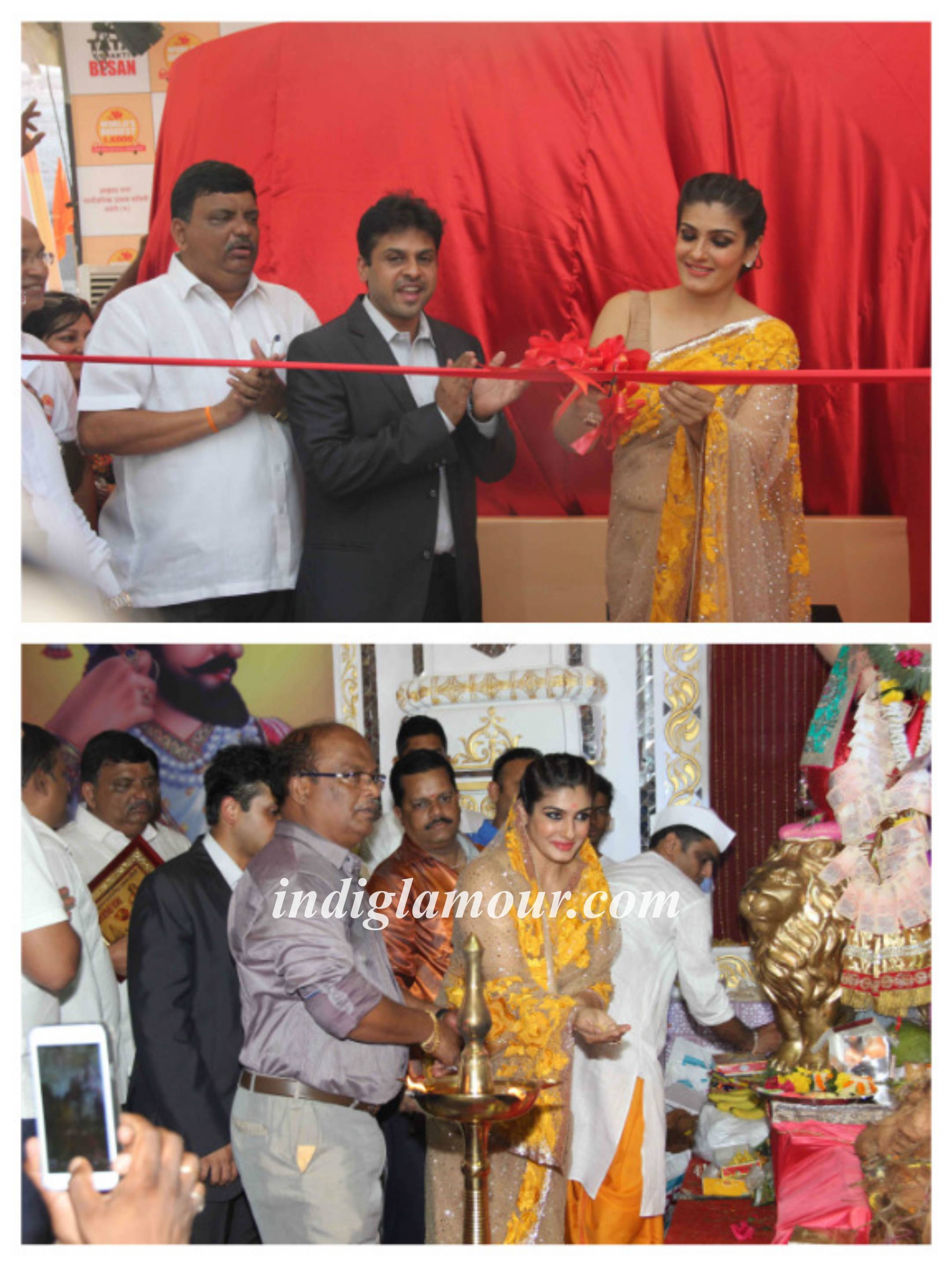Raveena Tandon Unveils World Biggest Besan Ladoo at Andheri Cha Raja Event hd photo