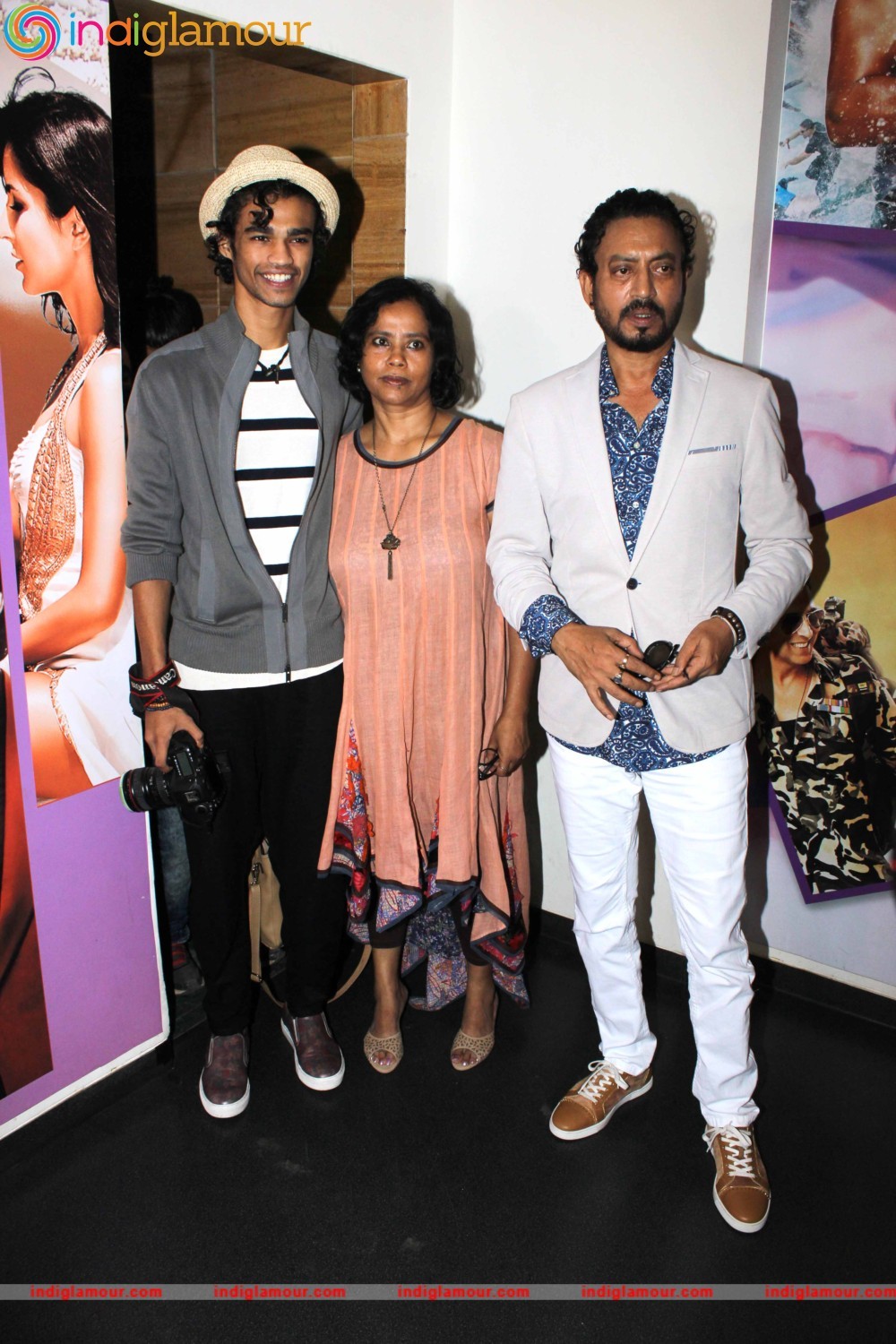 Irrfan Khan with Wife Sutapa Sikdar and Son Babil at the Special Screening of Film Madaari Event hd photo
