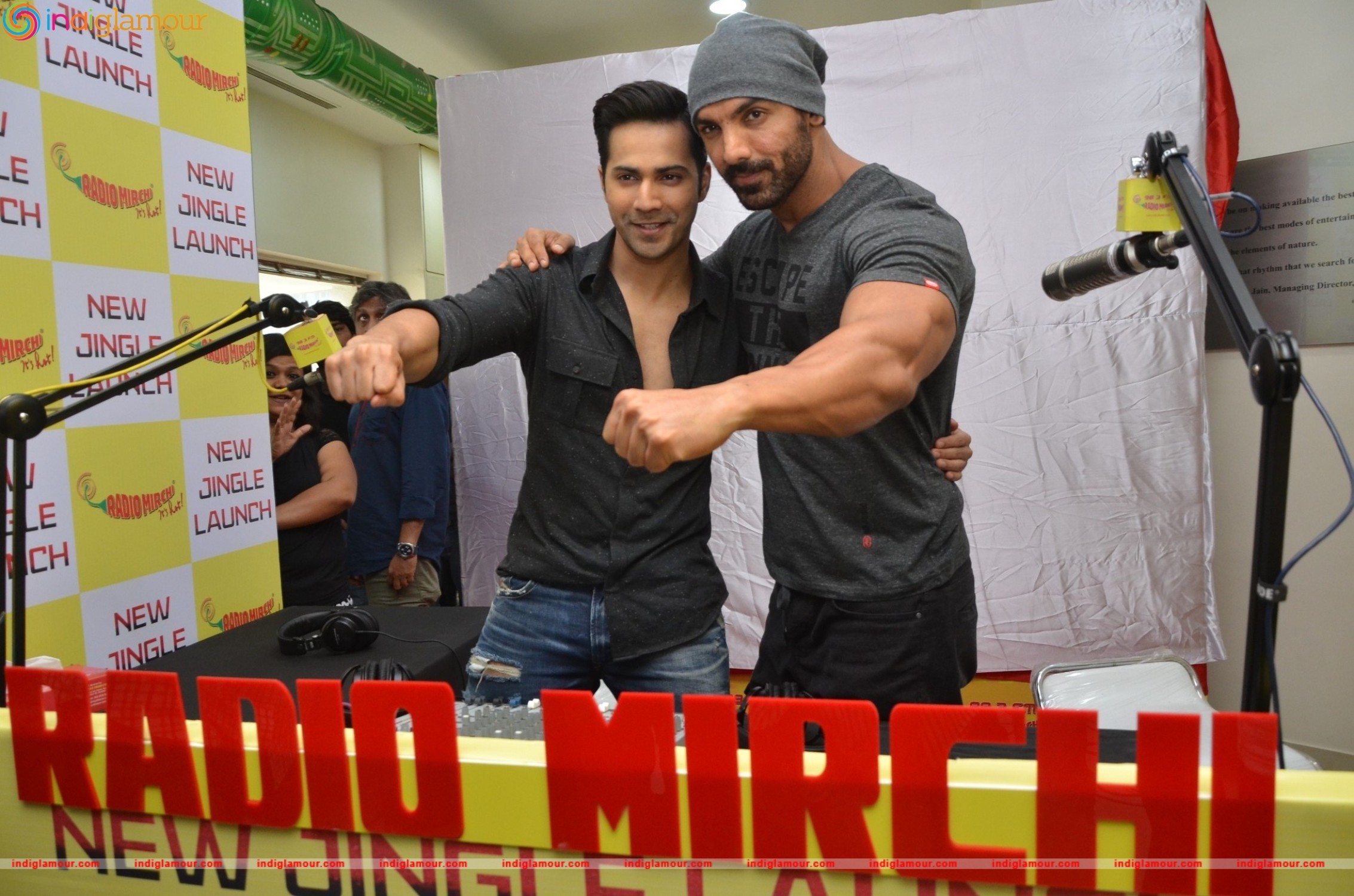 John Abraham and Varun Dhawan at Radio Mirchi Studio Event hd photo