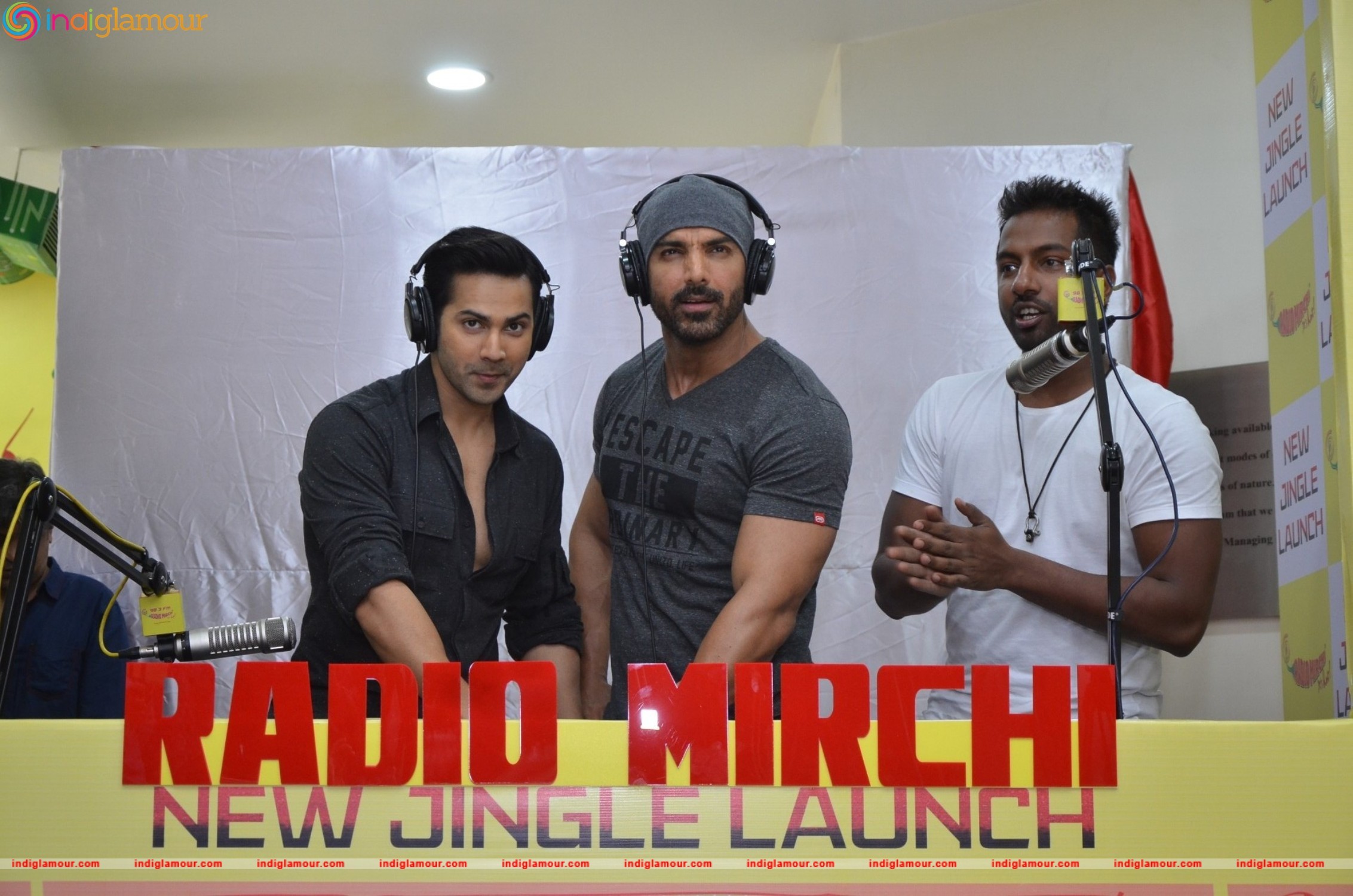 John Abraham and Varun Dhawan at Radio Mirchi Studio Event hd photo