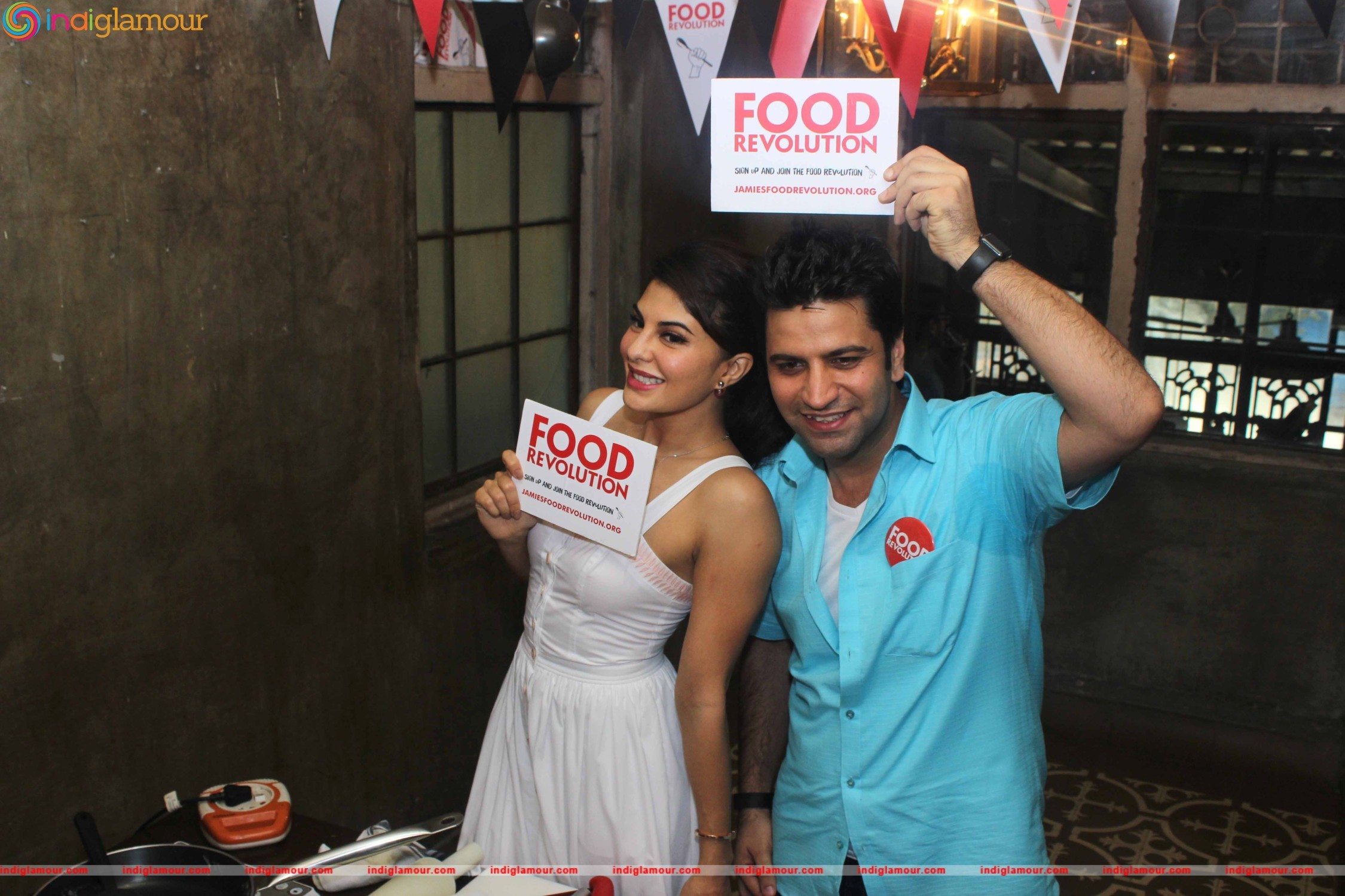Jacqueline Fernandez and Chef Kunal Kapur Cook on Food Foundation Day Event hd photo
